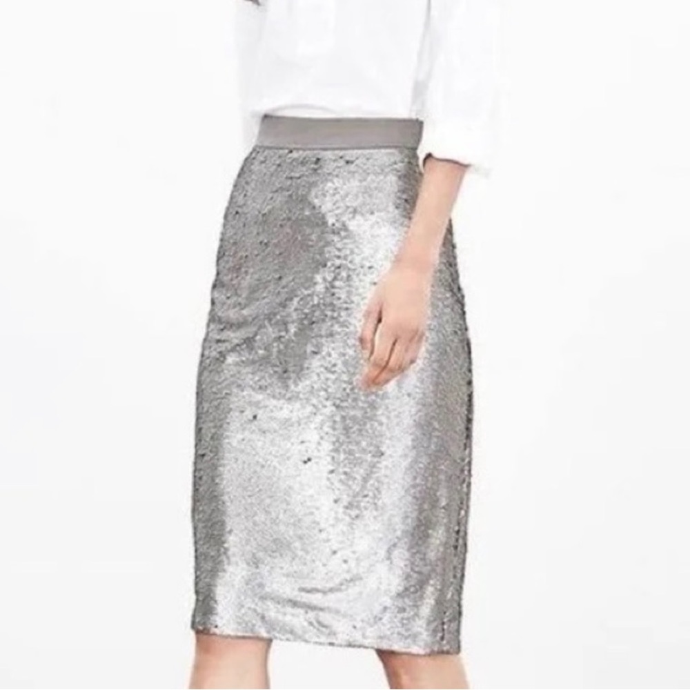 Banana Republic Matte Silver Sequin Pencil Skirt​ 10 Glam Holiday NYE